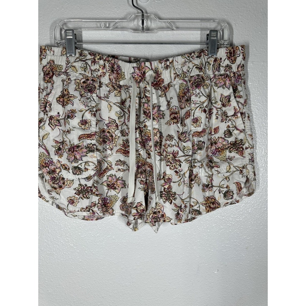 Maurices Shorts Womens Large Floral Linen Blend Drawstring Elastic Waist Pockets
